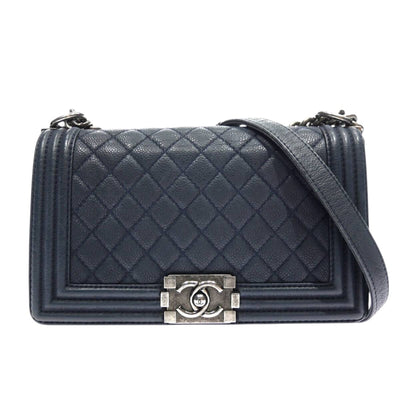 Sac Chanel Boy Caviar Bleu Marine – Chaîne Argent – 2013