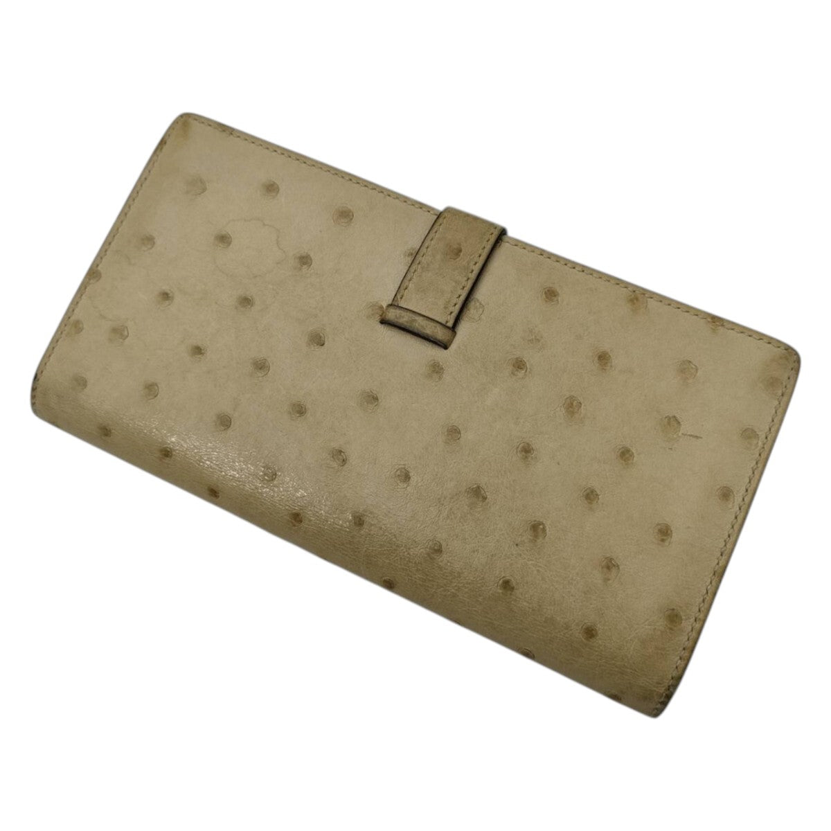 Portefeuille Hermès Béarn Autruche Beige - Vintage