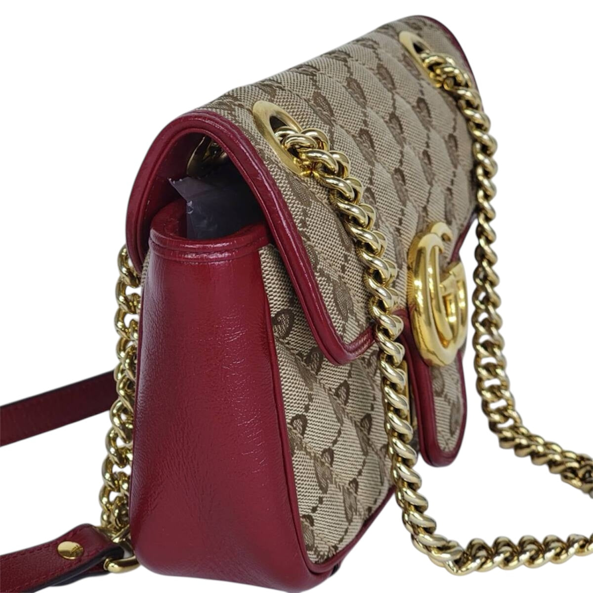 Sac Gucci Marmont GG Supreme Beige & Rouge – Chaîne Dorée – Authentifié