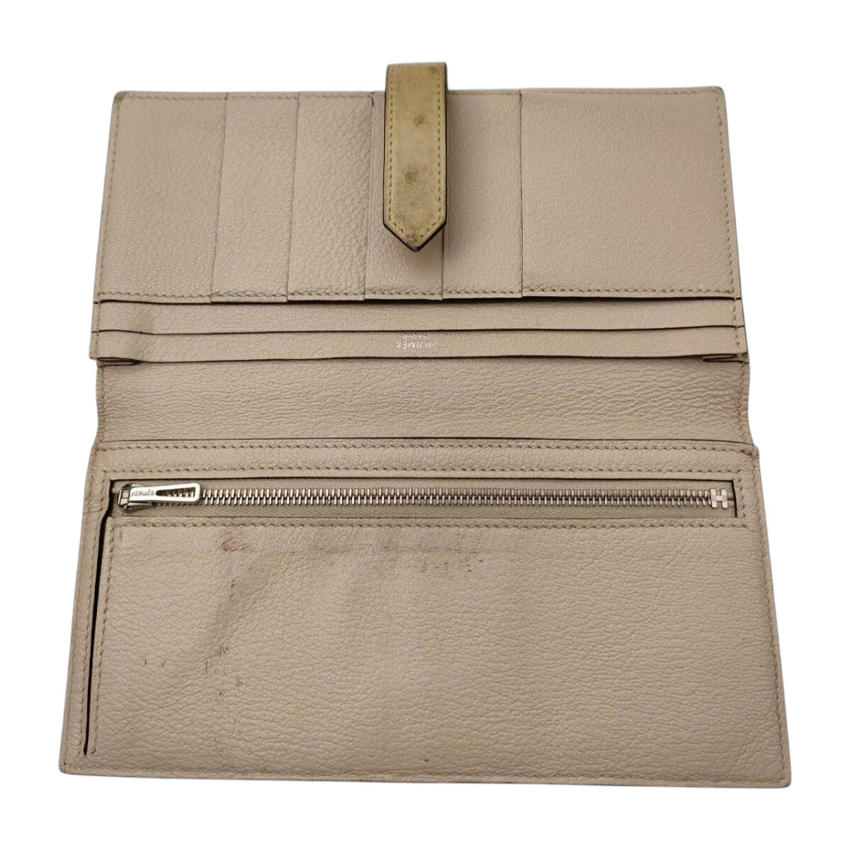 Portefeuille Hermès Béarn Autruche Beige - Vintage